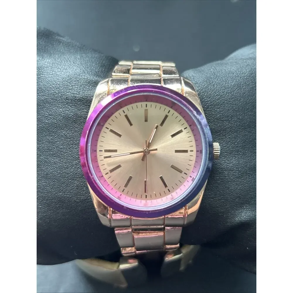 Accutime Rose Gold Tone Purple And Blue Bezel Women’s Quartz Watch